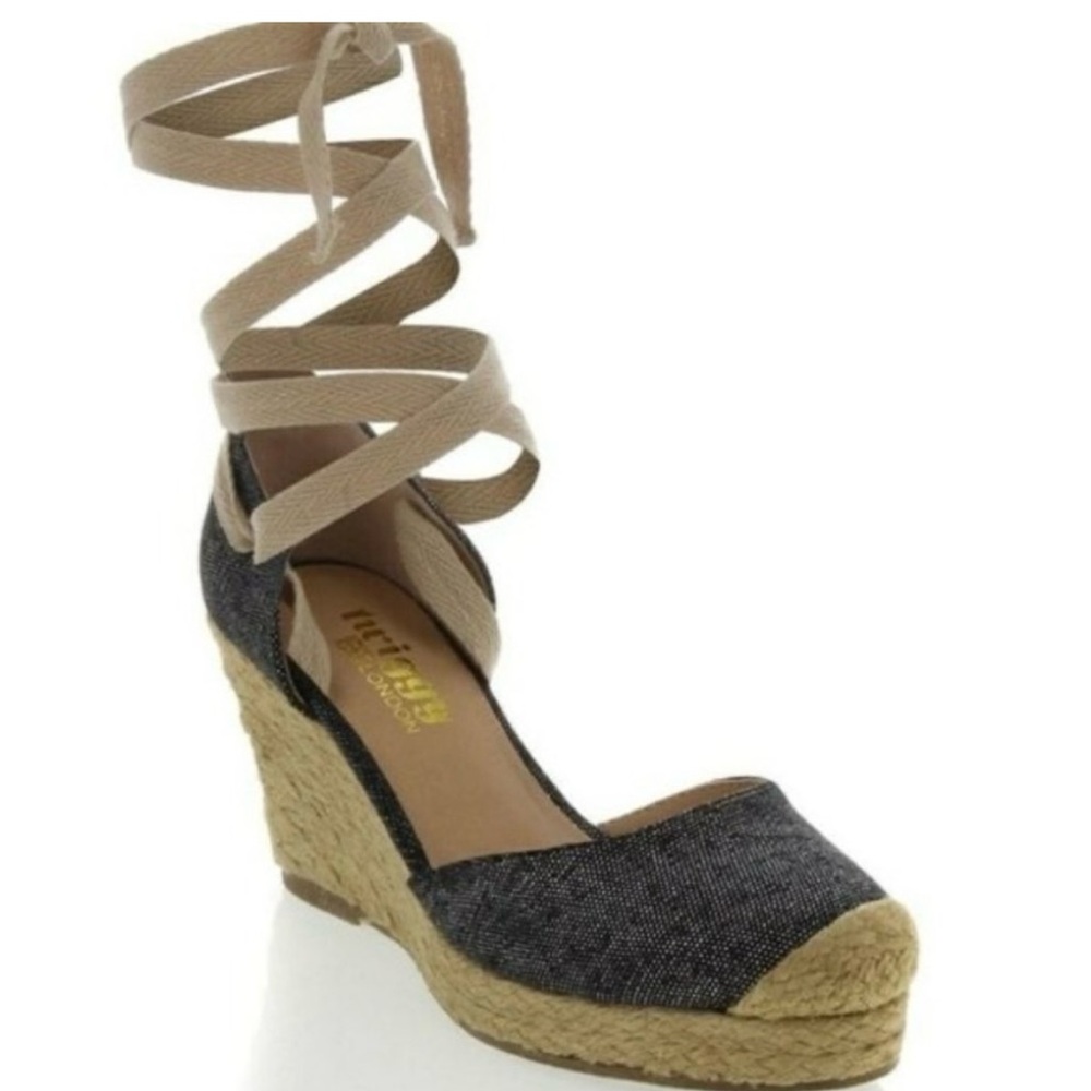 Twiggy London navy chambray espadrille wedge 11W